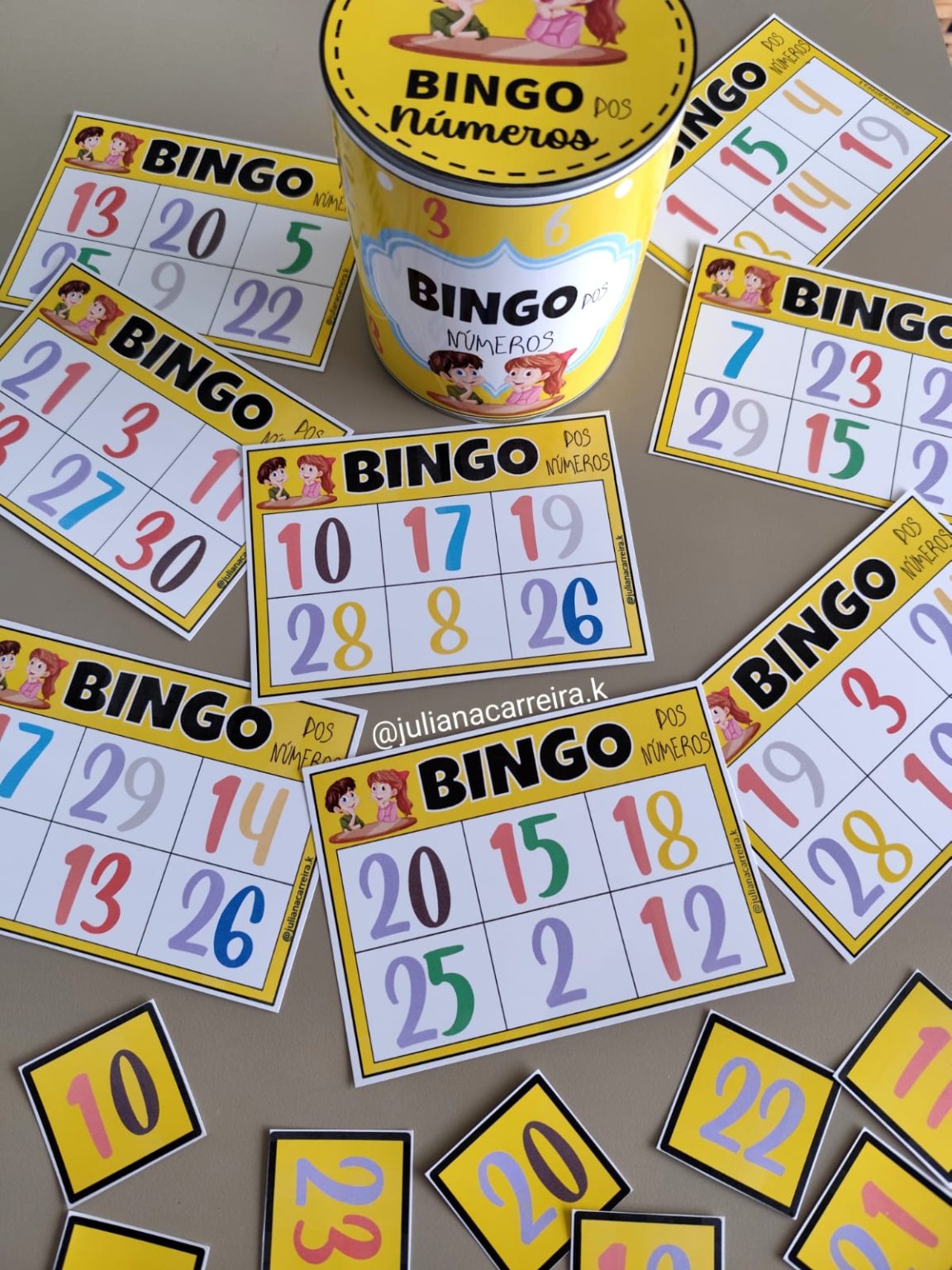 Bingo dos Números do 1 ao 30 – Pedagogia aqui em casa – Juliana Carreira
