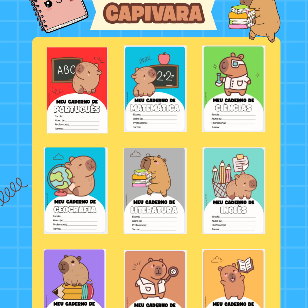 Capas de caderno tema Capivara